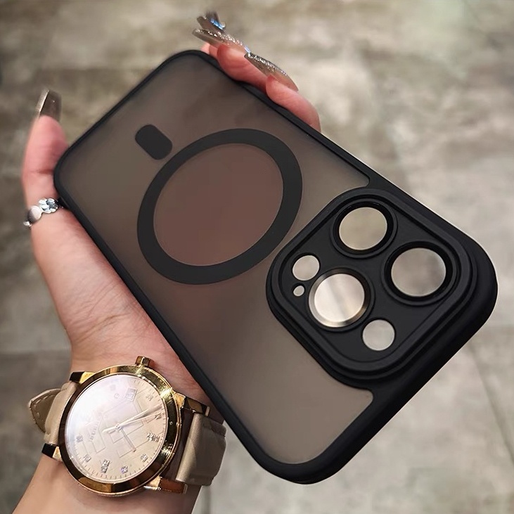 Ốp Điện Thoại Kim Loại Cứng Mặt Nhám Chống Sốc Màu Đen Bảo Vệ Toàn Diện Cho iphone 11 12 13 14 15 pro max