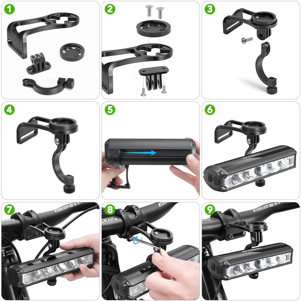 Đèn Pha led 10000mah 6000 lumens type-c Chống Thấm Nước ipx6 Gắn Đuôi Xe Đạp