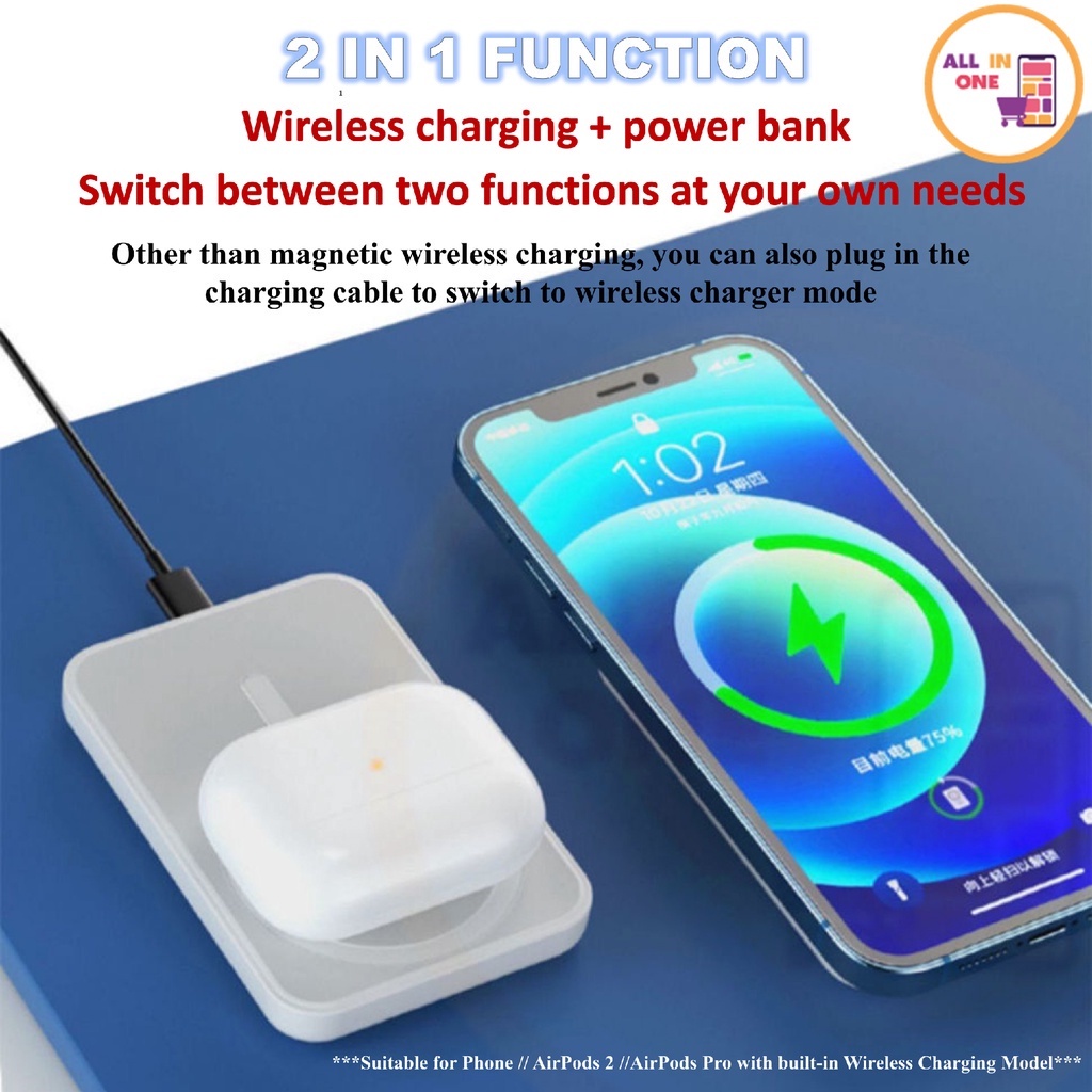 Sạc Dự Phòng Không Dây 10000mAh Kỹ Thuật Số Cho iPhone11 12 13 14Huawei Xiaomi Sam