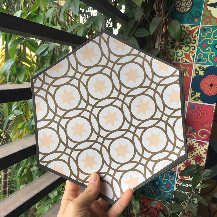 Decal gạch bông ô lẻ hình lục giác hình vuông decor nhà cửa chống nước