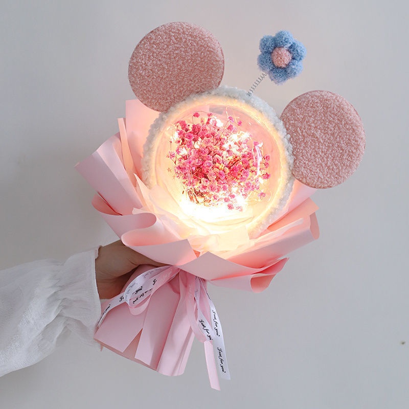 Telelar Bó Hoa Khô Hình Chuột mickey Xinh Xắn Làm Quà Tặng Sinh Nhật Cho Bé