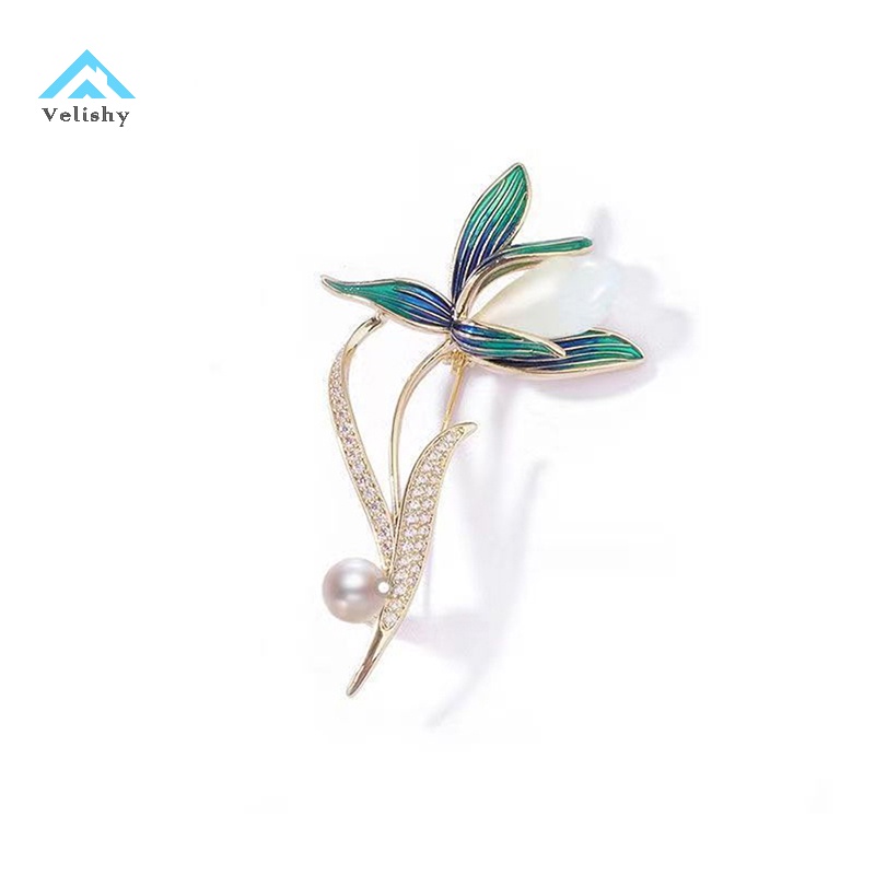 Velishy Trâm Cài Áo Hình Hoa Mộc Lan Đính Ngọc Trai Giả Cao Cấp Thời Trang Thu Đông