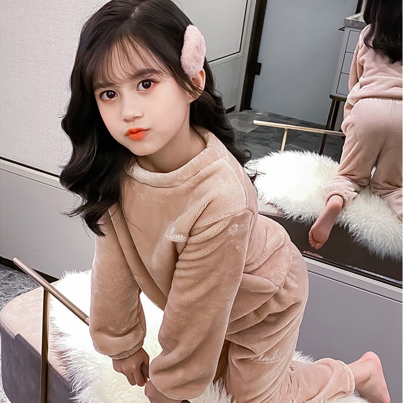 Bộ Đồ Ngủ Vải Lông Cừu San Hô Dày Dặn Thời Trang Mùa Đông Cho Bé