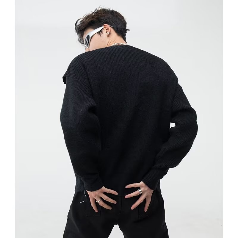 Áo sweater Dệt Kim Tay Dài Phối Khóa Kim Loại Thời Trang Thu Đông Cho Nam