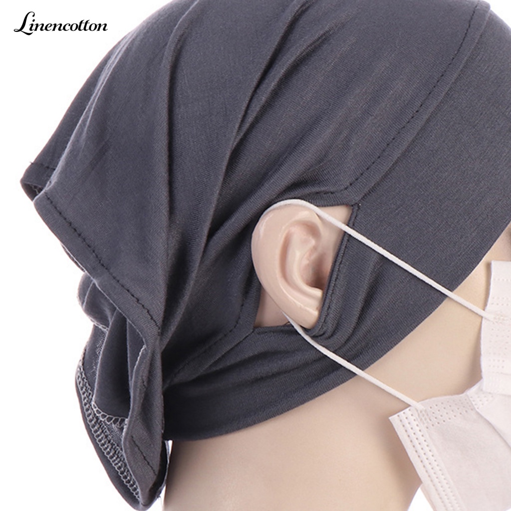 Mũ Trùm Đầu Bằng Cotton Lanh Mỏng Mềm Co Giãn Màu Trơn Có Lỗ Tai Thoáng Khí Cho Nữ