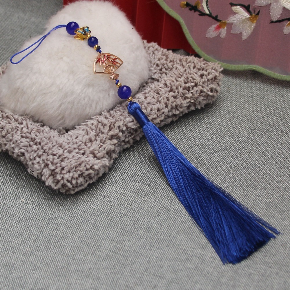 Quạt Treo Tai 15cm Mạ Vàng Hình Bướm Tua Rua Phong Cách hanfu Cổ Điển Trang Trí Điện Thoại Di Động suizi qipao