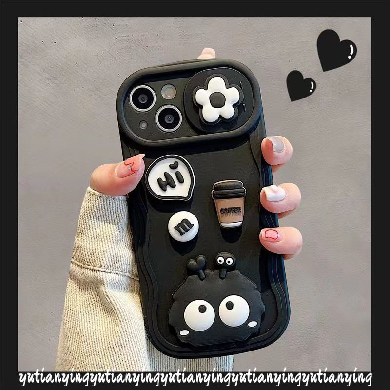 Hoạt Hình Ốp Điện Thoại Hình Búp Bê 3d Màu Đen / Cà Phê Có Nắp Trượt Bảo Vệ camera iphone xr xs x max 11 6 6s 7 8 plus 13 14 12 pro max