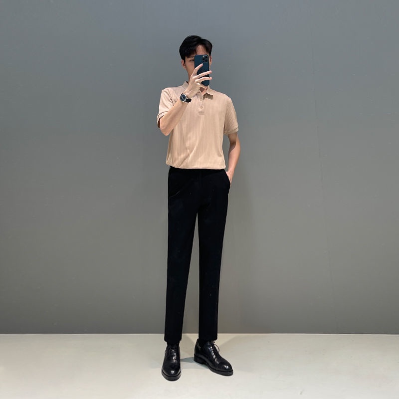 Áo Thun polo Vải Lụa Lạnh Màu Sắc Đơn Giản Cho Nam