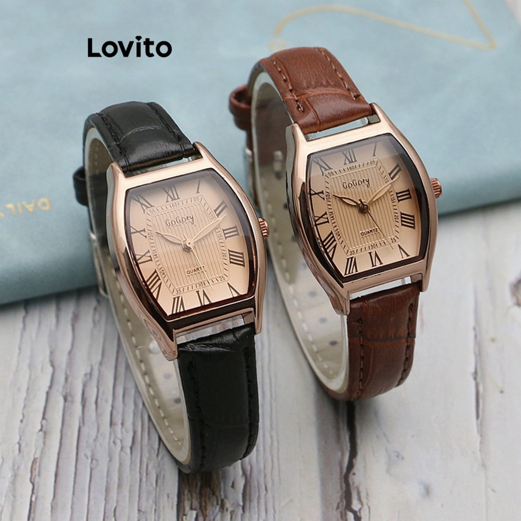 Đồng hồ thạch anh Lovito màu trơn đơn giản thường ngày cho nữ L66AD056 (màu cà phê/đen)
