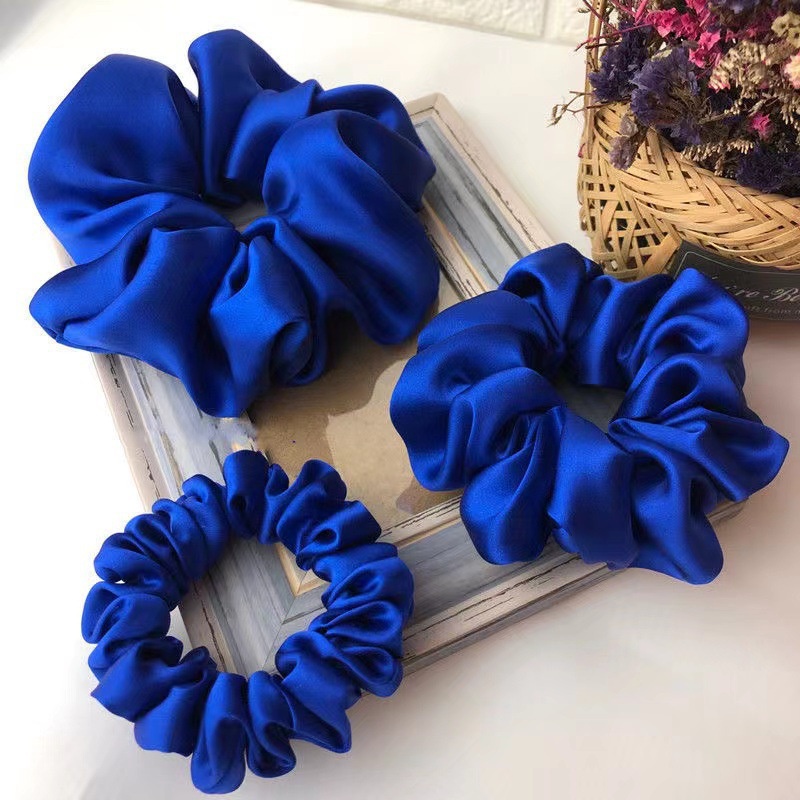 Klein Dây Buộc Tóc Vải satin Bóng Màu Xanh Dương Cỡ Lớn Thời Trang Cho Nữ