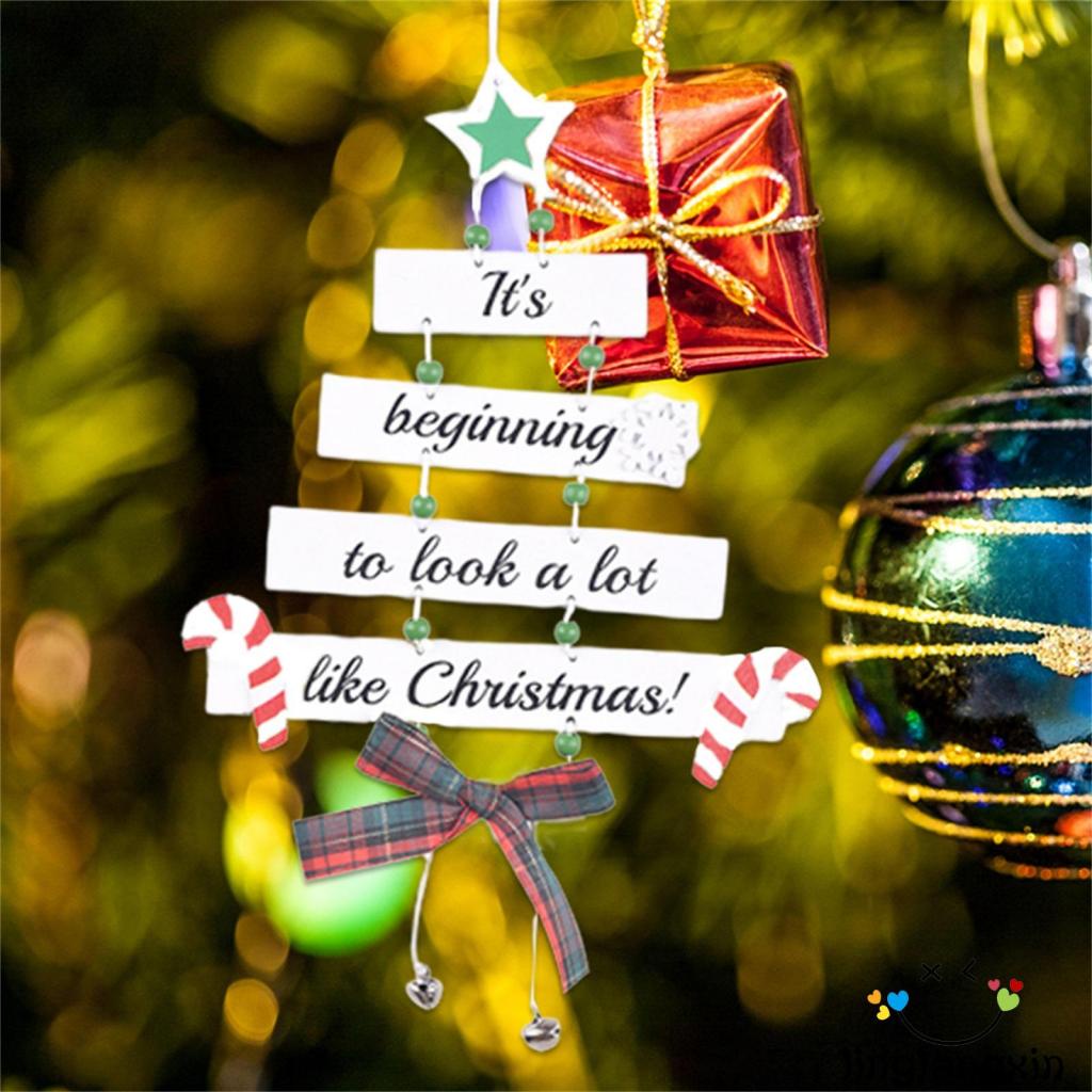 Phụ Kiện Treo Trang Trí Cây Thông Giáng Sinh Bằng Gỗ Hình Nơ Và Chữ Xinh Xắn