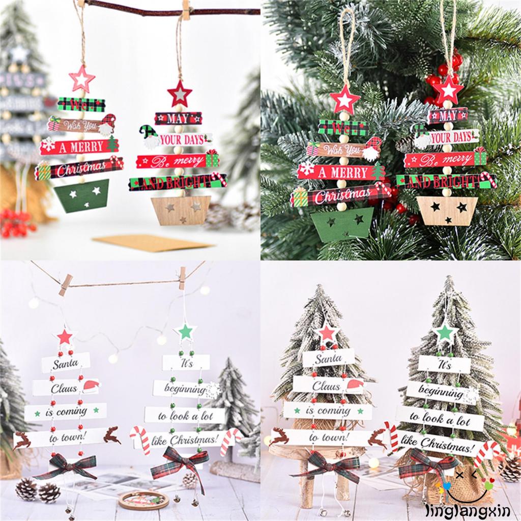 Phụ Kiện Treo Trang Trí Cây Thông Giáng Sinh Bằng Gỗ Hình Nơ Và Chữ Xinh Xắn