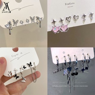 Set 3 Đôi Khuyên Tai Hình Bướm / Trái Tim Đính Đá Thời Trang Cho Nữ