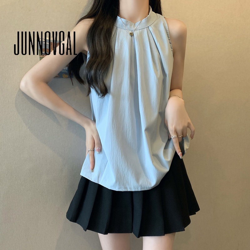 Áo sát nách nữ JUNNOVGAL không tay cổ kiểu Pháp gợi cảm thời trang mới 2023