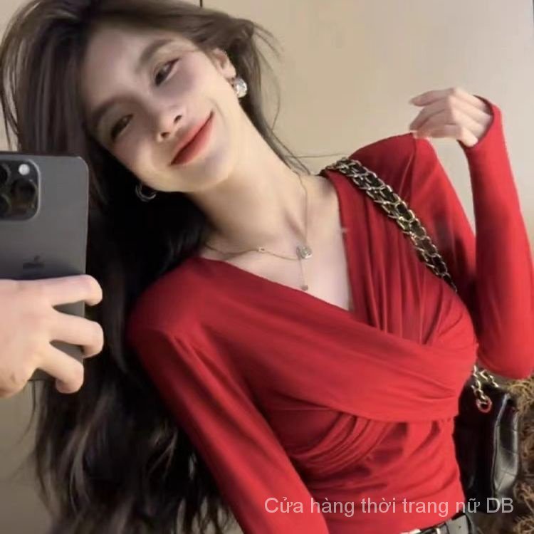 Áo Thun Tay Dài Cổ Chữ v Dáng Ôm Thời Trang Mùa Thu Dành Cho Nữ