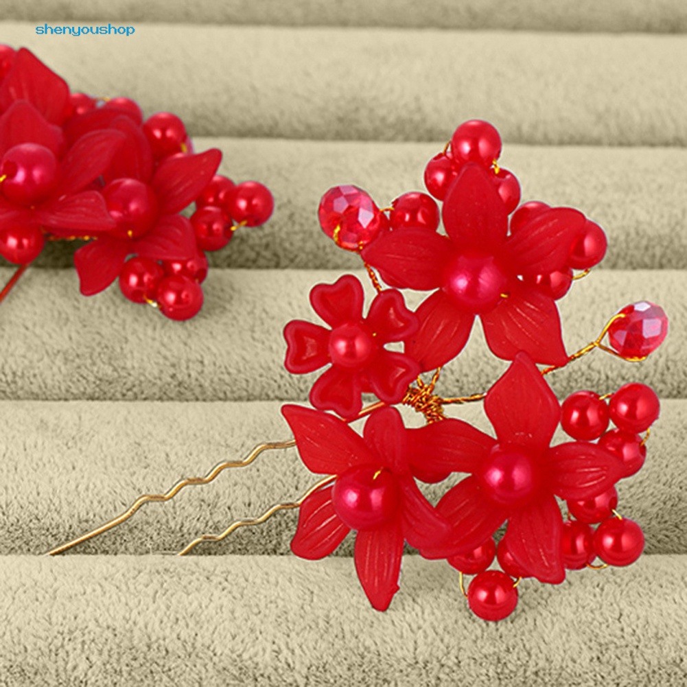 Trâm Cài Tóc Chữ u Đính Hoa Và Ngọc Trai Nhân Tạo Cho Cô Dâu