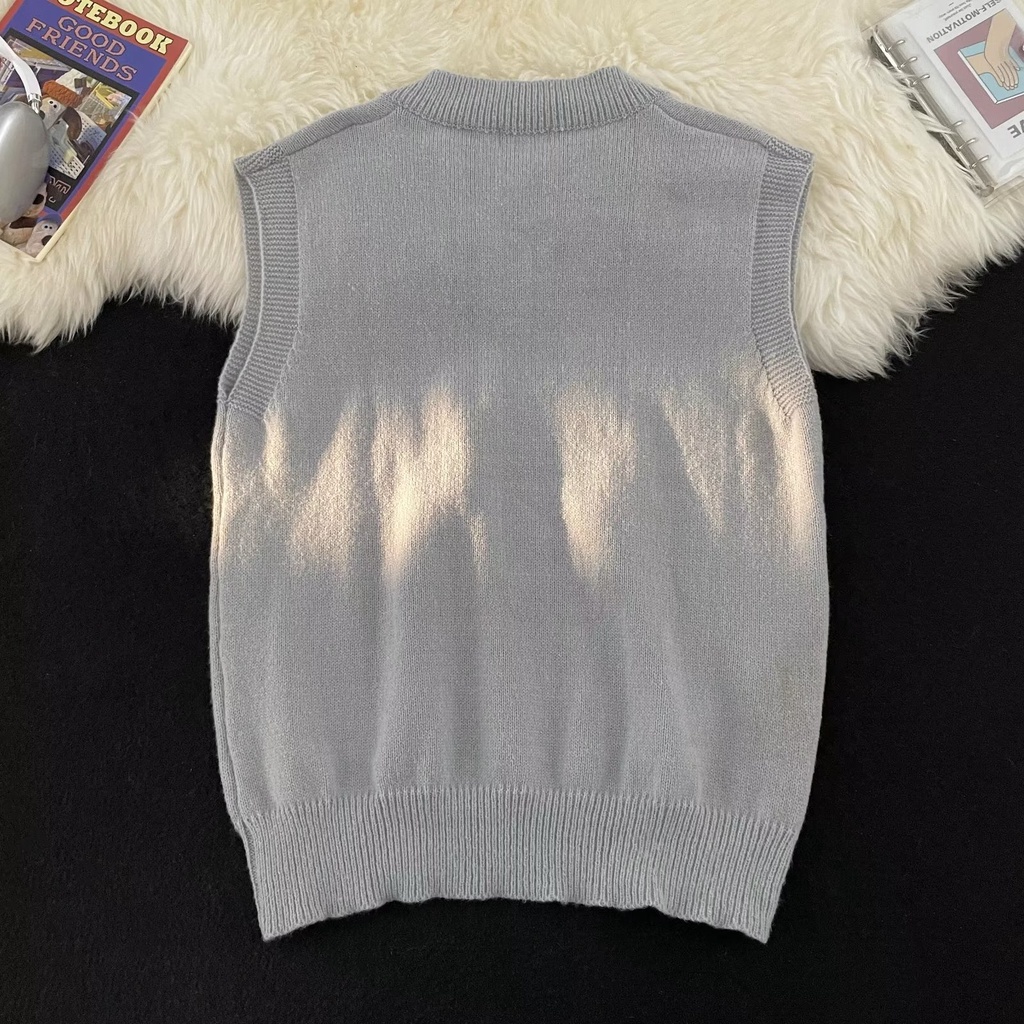 Áo sweater Không Tay Cổ Chữ v Thêu Họa Tiết Gấu Hoạt Hình Phong Cách Hàn Quốc Dành Cho Nam