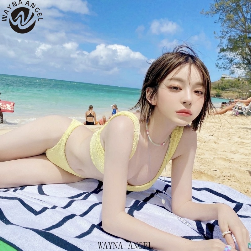 Đồ bơi Bikini không tay hai mảnh Bikni màu vàng Hàn Quốc