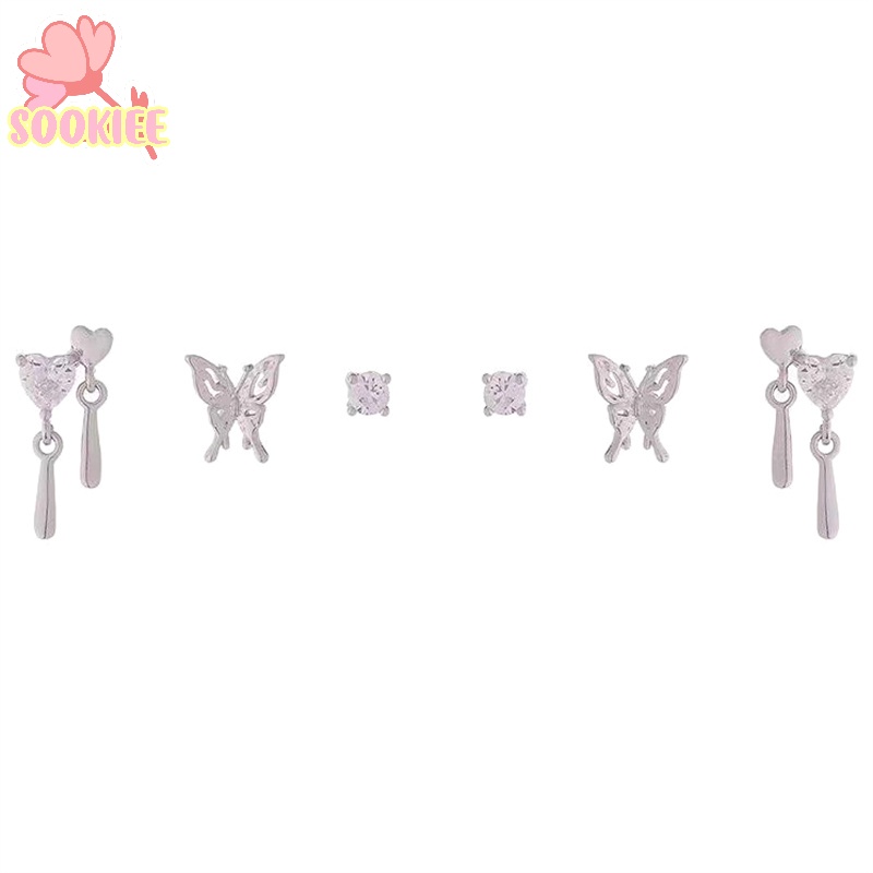 1 set Bông Tai Pha Lê Hình Trái Tim / Bướm Thời Trang Lãng Mạn Cho Nữ