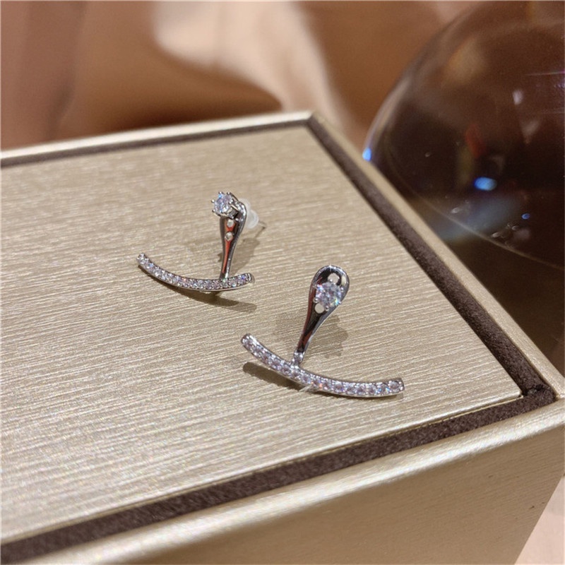 Khuyên tai mạ bạc hình học đơn giản một phong cách ins hai lớp dạng cong cá tính cho nữ YR