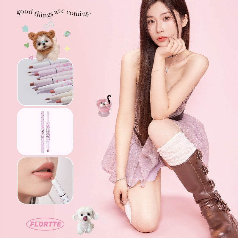 Flortte Son Môi Hai Đầu Kiêm Chì Kẻ Viền Môi Hiệu Ứng Lì Chống Thấm Nước