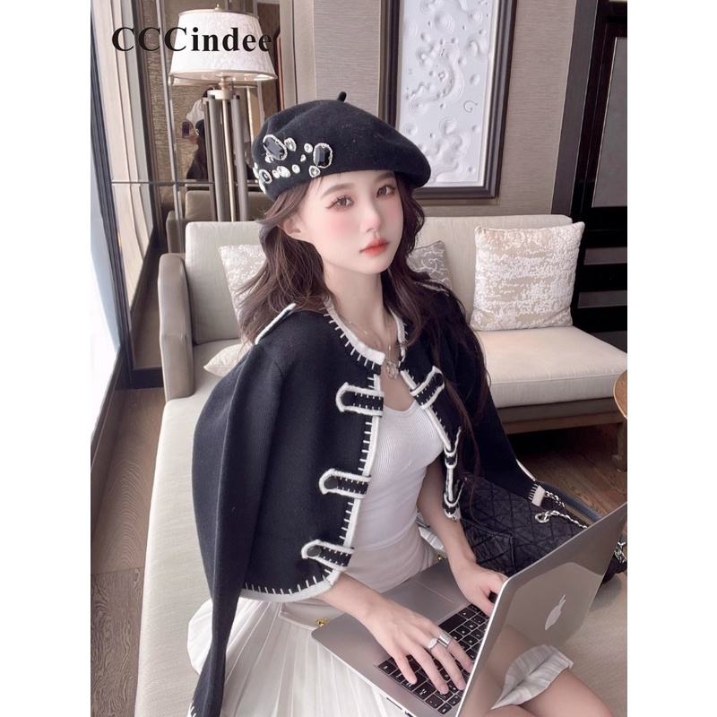 Cccindee Áo Khoác cardigan Tay Dài Phối Màu Tương Phản Thời Trang 2023 Cho Nữ