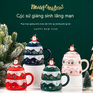 Cốc ông già noel hoạt hình mẫu mới cốc cà phê gia đình có nắp có thìa cốc ăn sáng cốc quà tặng nam nữ
