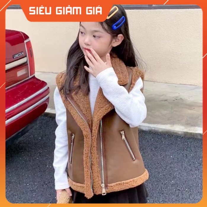 Áo da lộn bé gái size đại, Gile lông cho bé 4-10 tuổi kéo khóa kiểu dáng khỏe khoắn thời trang