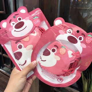 Sét 10 khẩu trang gấu dâu lotso cho mẹ và bé, khẩu trang hoạt hình cute dễ thương
