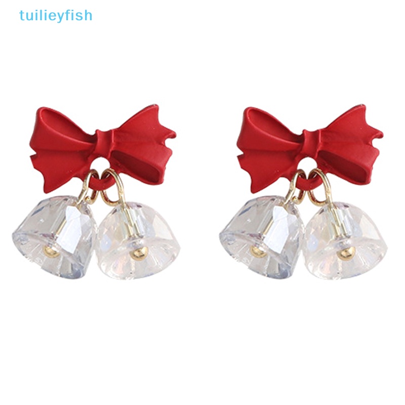 Khuyên Tai Đinh Tán Cao Cấp  Nơ Pha Lê Màu Đỏ Giáng Sinh Năm Mới]