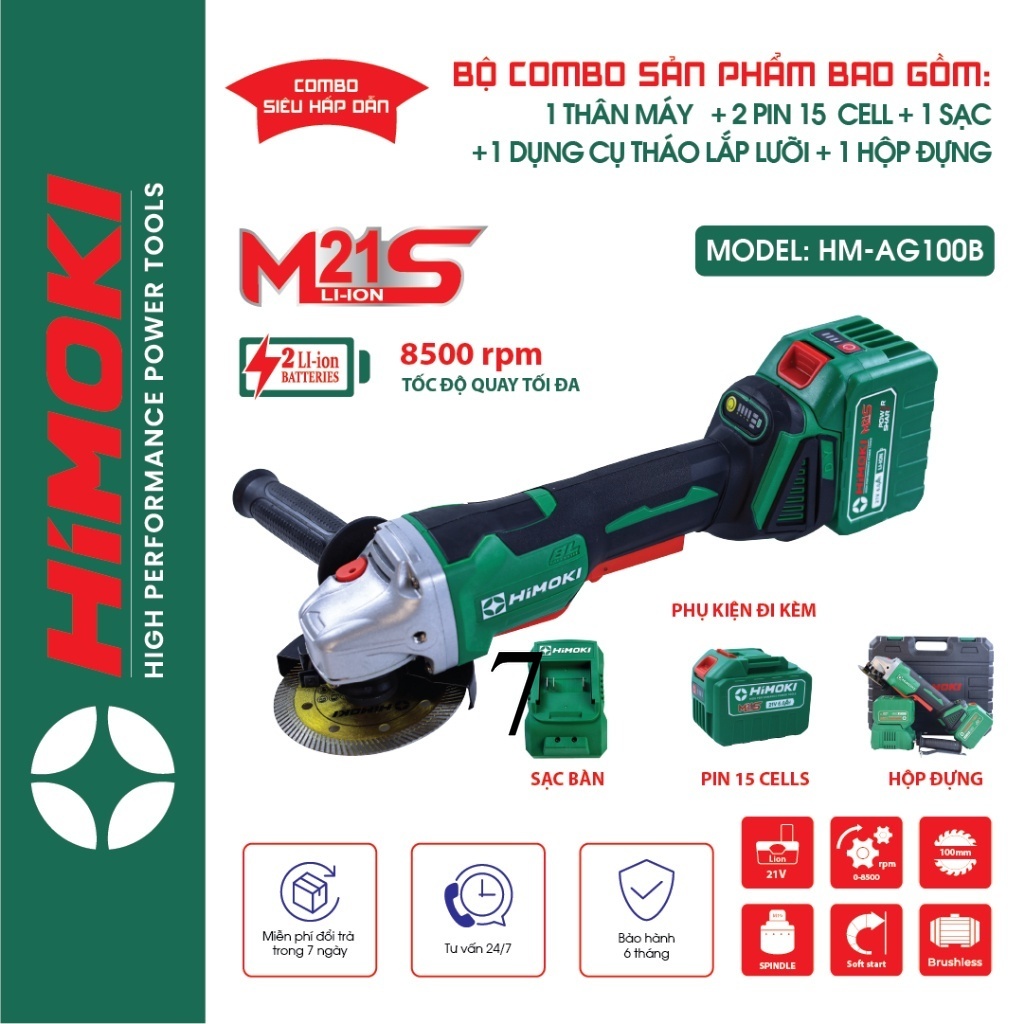 Máy Mài cầm tay Himoki HM-AG100B Không chổi than 2 pin 15cell mạch 4 mosfet MẪU MỚI 7