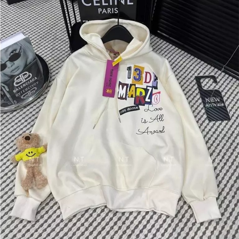 Áo Hoodie 13D Đính Tay Gấu ❤ Áo Nỉ 2 Lớp Dày Dặn Dáng Rộng Nam Nữ NVA704