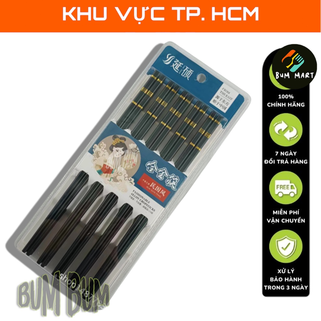 Set 10 đôi đũa hợp kim cao cấp Bum Bum House nhựa chịu nhiệt chống trơn hàng cao cấp phong cách Nhật