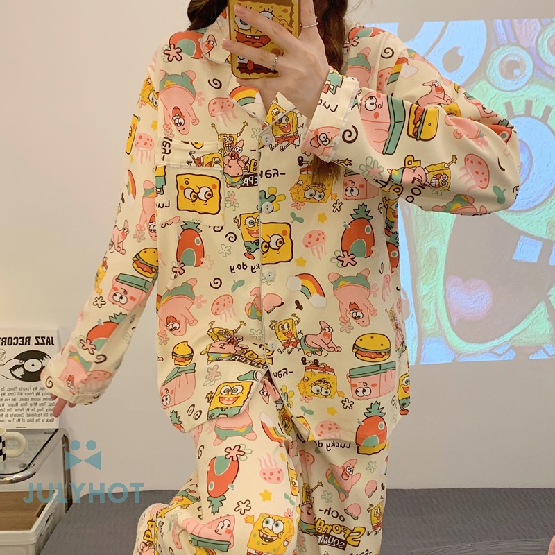 Bộ Đồ Ngủ Dáng Rộng In Họa Tiết Hoạt Hình Dễ Thương Thời Trang Cho Nữ