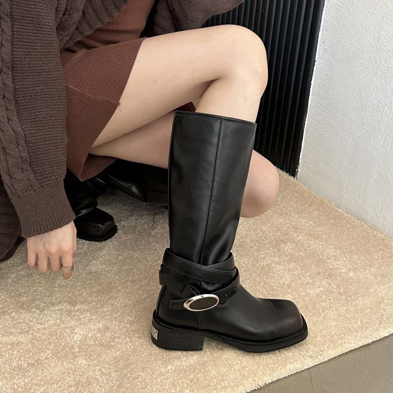 Giày Bốt Cao Bồi Mũi Vuông Đế Dày Buộc Dây Kiểu Cao Bồi Phương Tây Thời Trang 2023 Cho Nữ