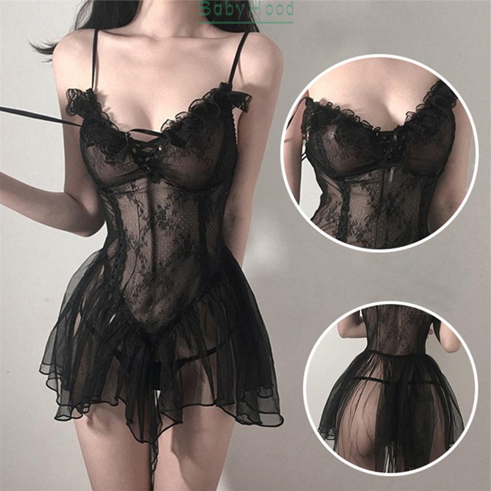 Lace Nightwear Dress for Women See Thru Lingerie Sleepwear Gstring Underwear#BBHOOD