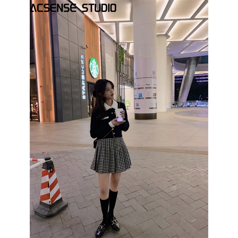 ACSENSE STUDIO Áo Len áo khoác cardigan Vintage xu hướng Cổ điển Korean WMY23A10QD 43Z231027