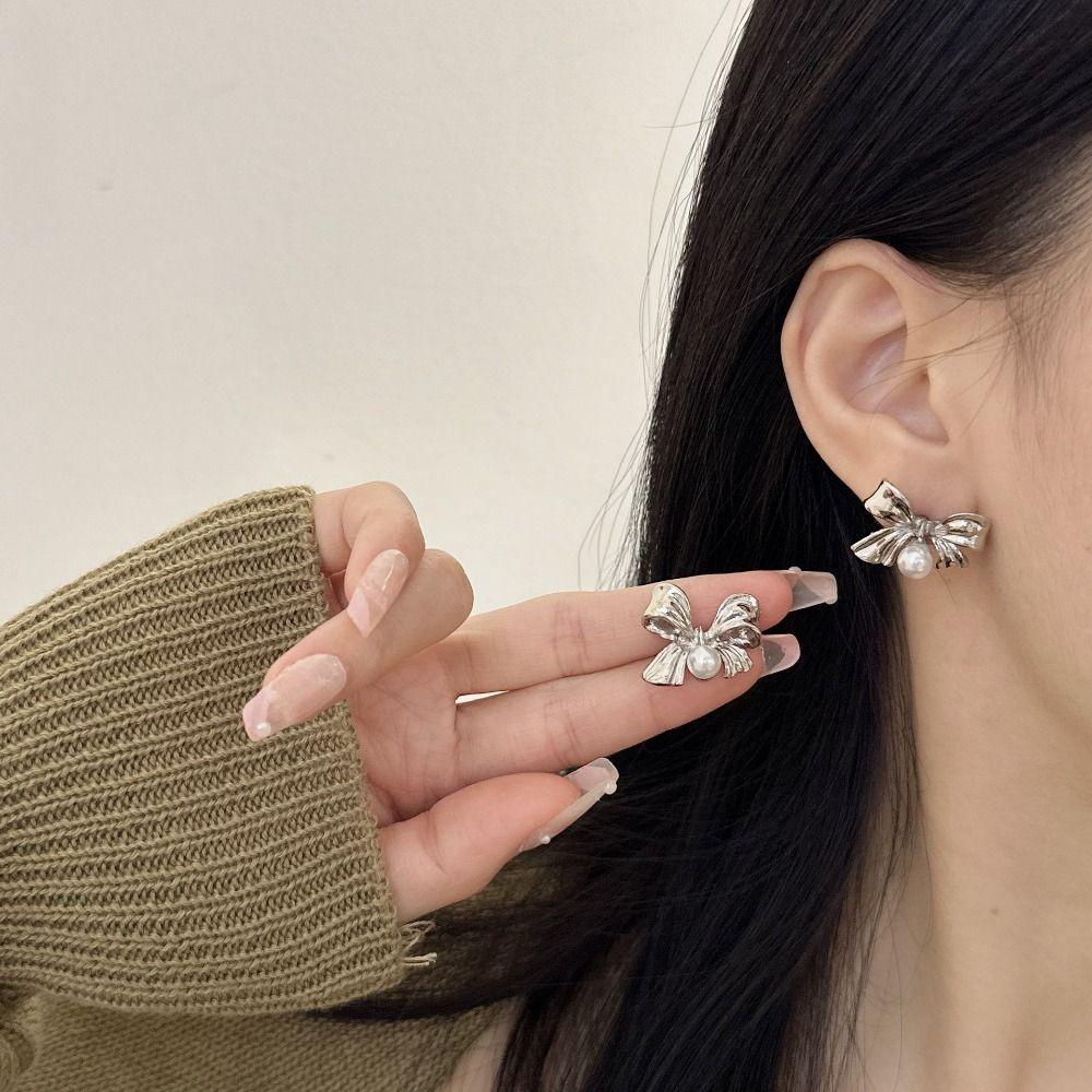 Sweetjohn Khuyên Tai Bạc Hình Nơ vintage Thời Trang