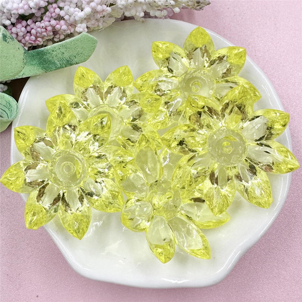 Set 5 Hạt Pha Lê acrylic Trong Suốt Hình Hoa Sen 31mm Làm Trang Sức diy