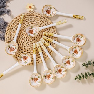  Muỗng Ăn Súp Bằng Sứ Hình Hoa Trà Phong Cách retro Đơn Giản 