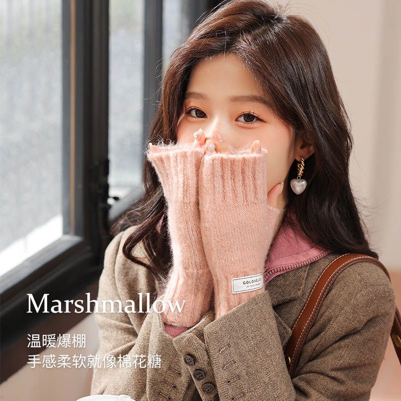 Găng Tay Len Hở Ngón Giữ Ấm Mùa Đông Có Thể Chạm Màn Hình Cảm Ứng