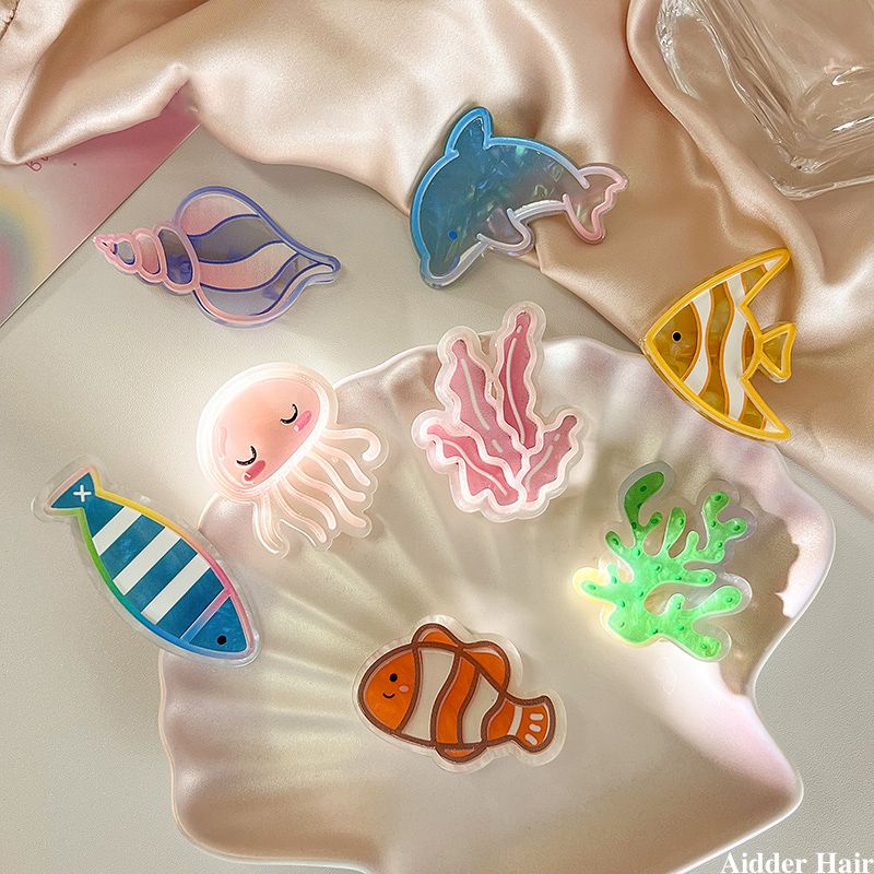 🌸🌸cái kẹp tóc mica mẫu sinh vật biển: san hô, ốc, tôm cá nemo dễ thương - Phụ kiện tóc Selenshop