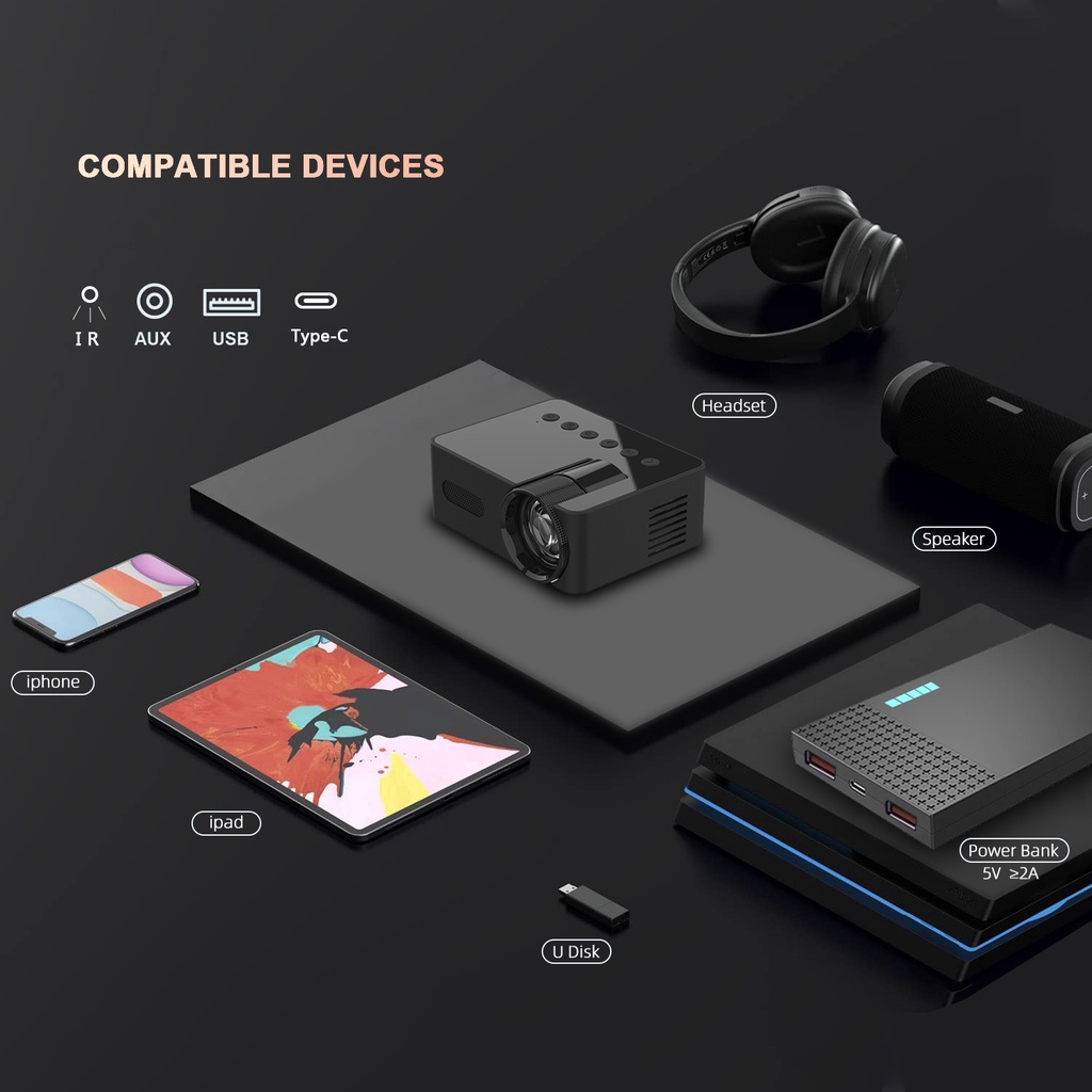 Máy Chiếu mini yt100 Kết Nối wifi Thông Minh Đa Màn Hình Cho iphone android
