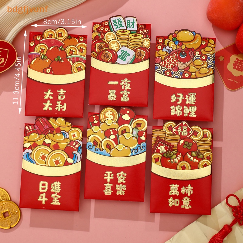 Set 6 Bao Lì Xì Năm Mới 2024 Họa Tiết Rồng Đỏ May Mắn Phong Cách Trung Hoa