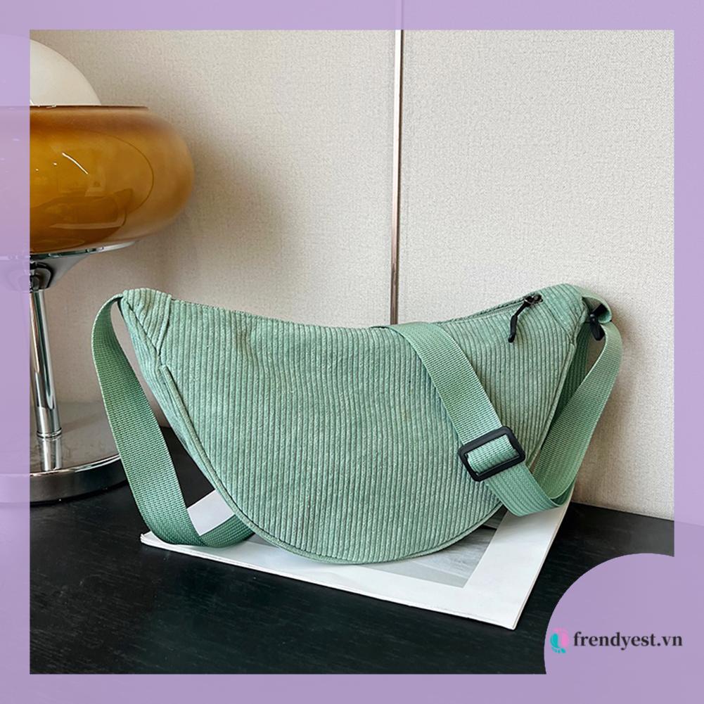 Túi Đeo Chéo Vải Nhung Kẻ Màu Trơn Thời Trang Dành Cho Nữ