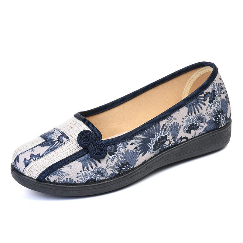 Women's canvas shoes ethnic style old Beijing cloth shoes linen flat wear-resistant shallow mouth one pedal mother's shoes soft bottom surface QMZS