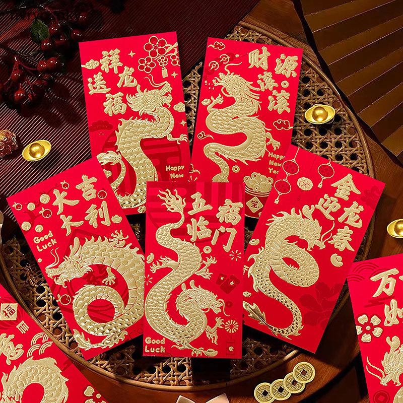 Set 6 Bao Lì Xì Hình Rồng Năm Mới 2024 Phong Cách Trung Hoa