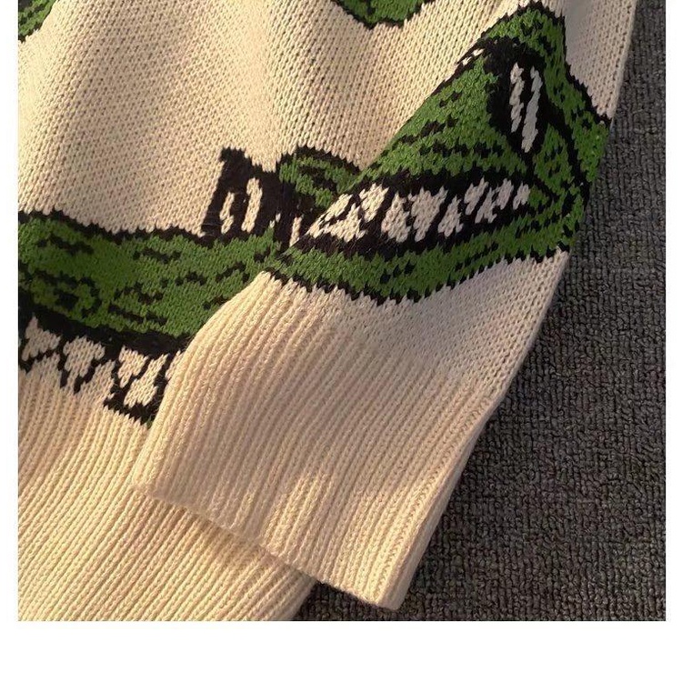 Áo sweater Dáng Rộng In Hoạt Hình Phối Màu Tương Phản Kiểu retro Mỹ Cá Tính Cho Nam