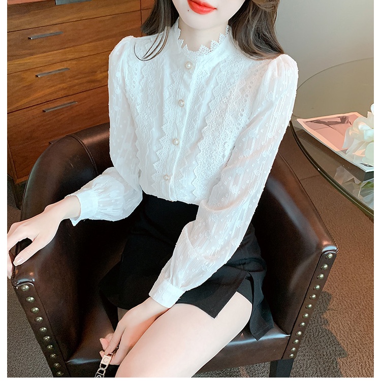 Áo Sơ Mi chiffon Tay Dài Phối Ren Thời Trang Công Sở Cho Nữ