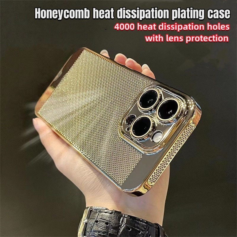 Ốp Điện Thoại iPhone 11 12 13 14 15 Pro max 14 plus bảo vệ camera case ốp lưng iphone 15 14 13 12 11 promax plus Cứng Tản Nhiệt Chống Sốc Họa Tiết Tổ Ong Sang Trọng Cho iP 11 12 13 14 Pro max plus welldream02shop